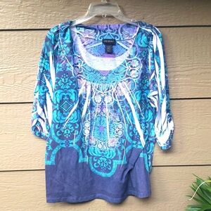 Lane Bryant Multicolor 3/4 sleeves Floral Rhinestone printed graphic 14